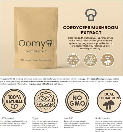 Oomy Cordyceps is 100% natural, vegan, and dual extracted.