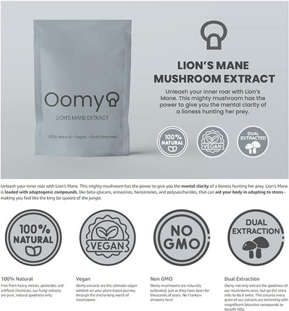 Oomy Lion's mane is 100% natural, vegan and dual extracted.